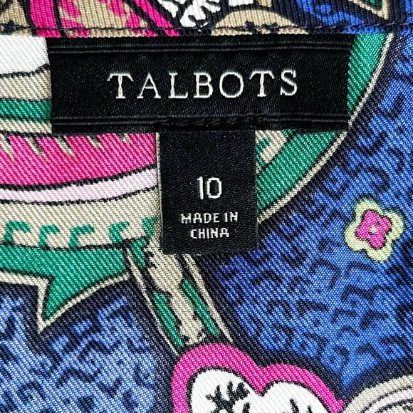 Talbots 100% Silk Paisley Sleeveless Pleated Neckline Blouse - Picture 6 of 7